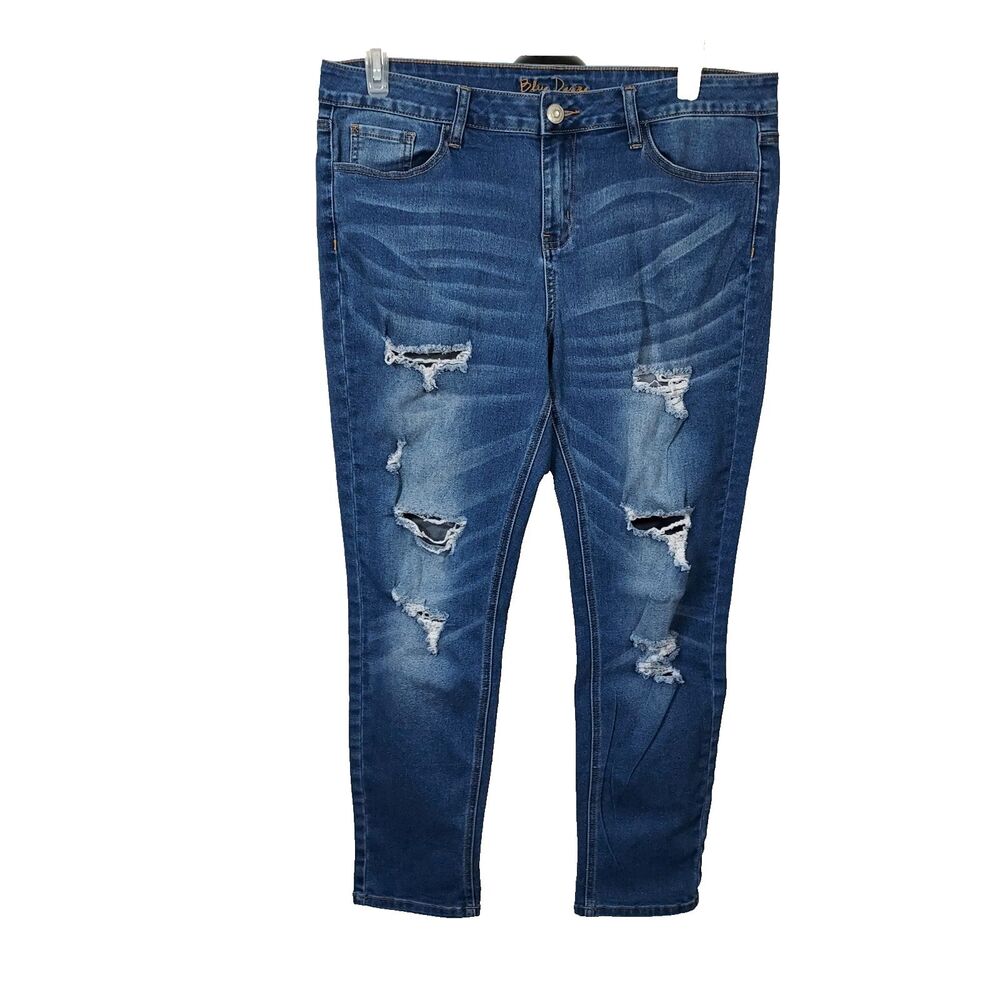 Blue Desire Distressed High Rise Ankle Jean Womens Size 16 Ripped Torn Grunge